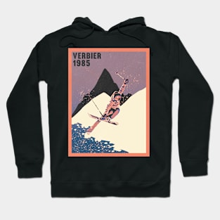 Verbier ski mountains 1985 vintage skiing 80's Hoodie